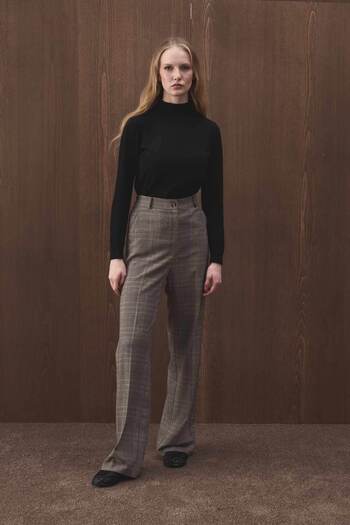 Hooopstore High Waist Plaid Polyviscon Brown Trousers