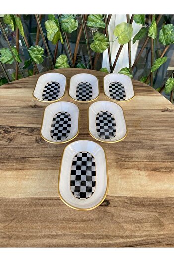 GÜRCÜGLASS Checkered Model 6-Piece Glass Breakfast Presentation Snack Bowl Set