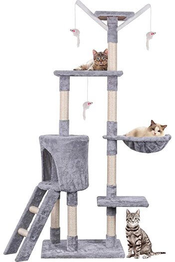 RADIOTRONICS Yoawllty Cat Tree Cat Tower - Multi-Level Climbing Tower with Scratching Posts (Light Grey)