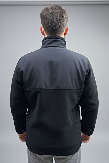 WİDİ Black Softshell Fleece Jacket with Stand Collar Garnish