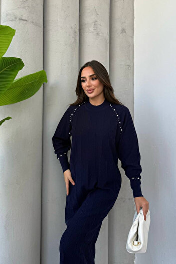 Kirazca Butik Kadın Örme Standart Beden Taşlı Triko Elbise