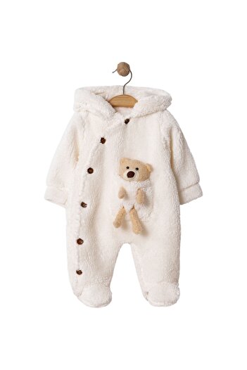 Mamman's Winter, Thick Plush, Hooded, Teddy Bear Zippered Booties Unisex, Baby Girl and Boy Jumpsuit