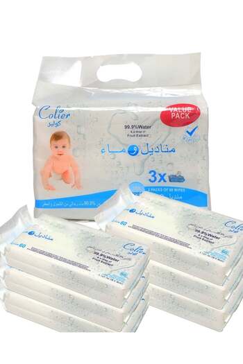 colier Cooler Baby Wipes 99.9% Water Alcohol & Perfume Free 9 Pack x 60 (540 wipes)