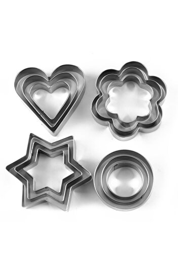 KT HOME 12 Piece Cookie Cutter Set, Heart Star Cloud Circle Shaped, 3 Different Sizes, Metal Dough Cutter