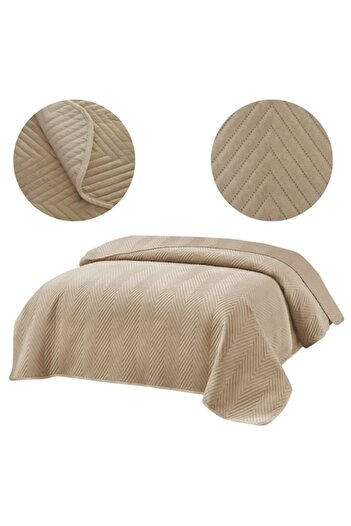 OEM Decorative Velour Embossed Bedspread 200x220 cm - Beige