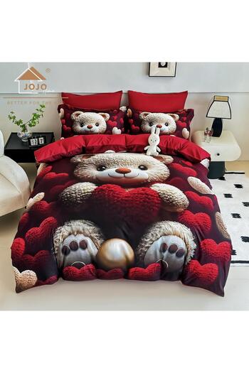 JOJO HOME 5D bedding, digital print, 6 pieces, fitted sheet, Teddy bear with heart