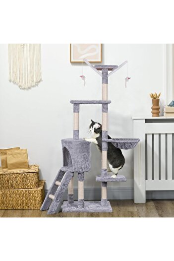 RADIOTRONICS Yoawllty Cat Tree Cat Tower - Multi-Level Climbing Tower with Scratching Posts (Light Grey)