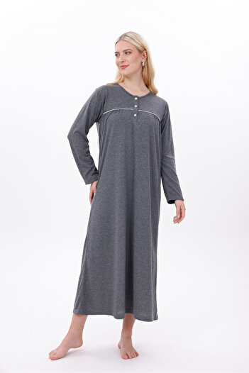 Mio Vero Women's Smoked Long Sleeve Cotton Plus Size (Oversized) Nightgown