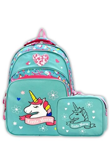 KY Girl's Primary School Orthopedic Unicorn 2-Piece Bag Set with 3 Compartments, Water Bottle and Lunch Box