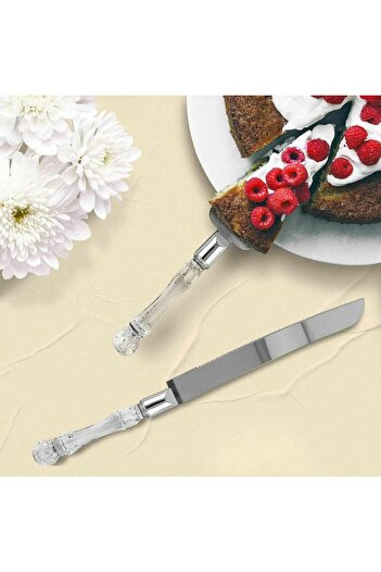 TARIK HOME 2-Piece Stainless Steel Cake Serving and Cutting Set, with Transparent Mica Crystal Handle