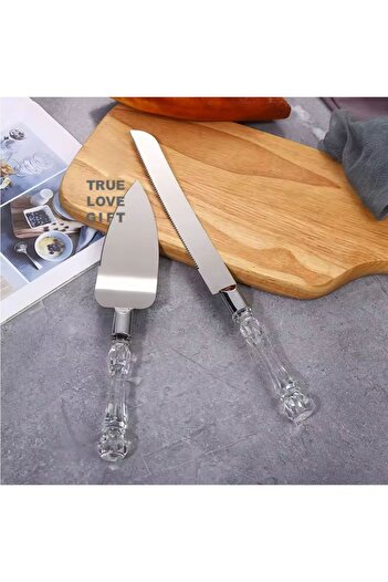 TARIK HOME 2-Piece Stainless Steel Cake Serving and Cutting Set, with Transparent Mica Crystal Handle