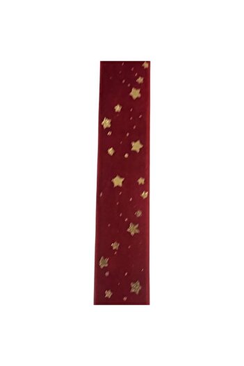 Yara Decorative Christmas ribbon, velvet, gold stars, 2.5 cm x 22.5 m, red