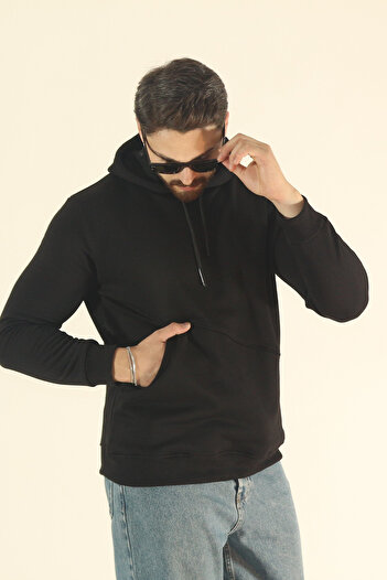 INFLUYENTE Men's Winter 3-Thread Side Pocket Puff Fabric Sweatshirt - Regular Fleece-Lined Hoodie