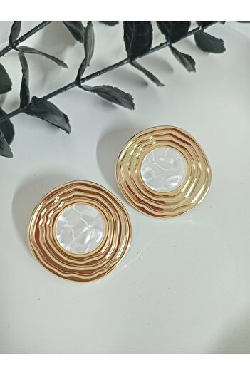 mos&more Gold White Pearlescent Round Women's Earrings