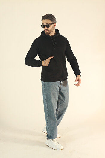 INFLUYENTE Men's Basic Winter Soft Textured Sweatshirt - Regular Custom Pocket Hoodie