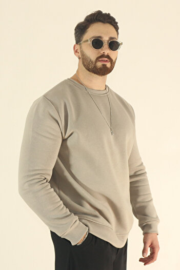 INFLUYENTE Men's Basic Winter Fleece-Lined Sweatshirt - Regular Crew Neck