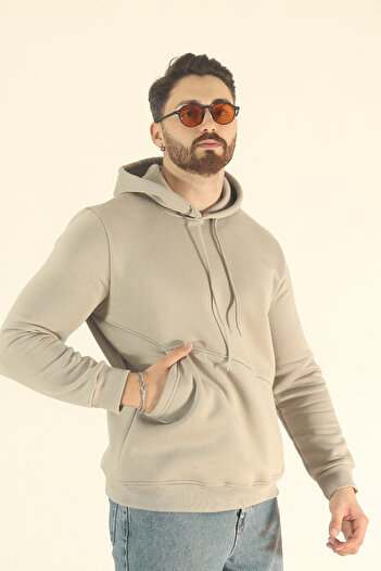INFLUYENTE Men's Winter 3-Thread Side Pocket Puff Fabric Sweatshirt - Regular Fleece-Lined Hoodie