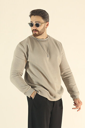 INFLUYENTE Men's Winter 3-Thread Soft Filled Sweatshirt - Regular Crew Neck