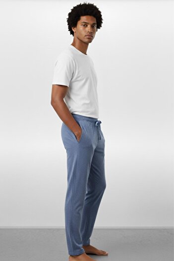 cotonhause Pantaloni pentru bărbați din bumbac pieptănat, cu un singur fund, indigo |   100% bumbac, croială confortabilă, îmbrăcăminte pentru acasă, pantaloni de pijama C1T0N2705