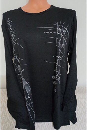 Anne Er Clothing Oversized Combed Cotton Blouse Long Sleeve Crew Neck Black Base Layer
