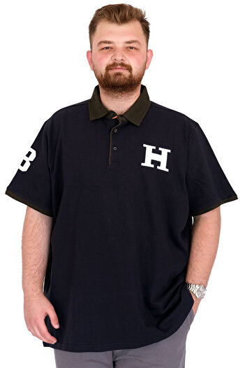 ModeXL Fashion XL Large Size Men's T-Shirt Polo Neck H Brouded U25312 Navy Blue