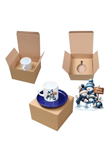 LADİJİTAL BASKI ÇÖZÜMLERİ Snowman Christmas Printed Navy Blue Turkish Coffee Cup