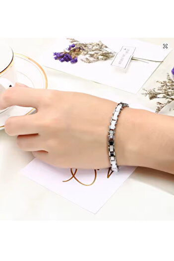 NikaŞ Original Stainless Steel & Ceramic Bracelet |   Romantic Women/Girl Bracelet with Cz Crystal Detail
