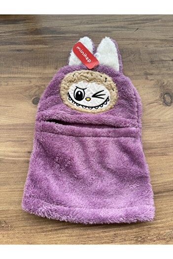 Blotch Soğuktan Koruyan Pelüş Çocuk Balaklava Kar Maskesi Sevimli Mor Labubu Figür Bere
