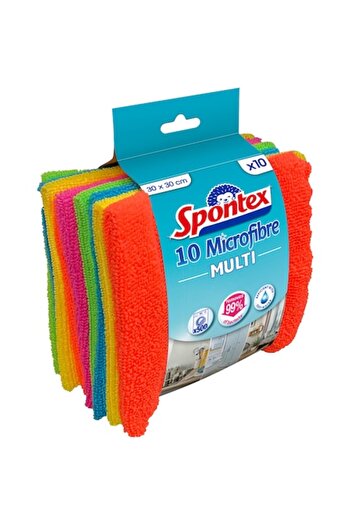 Spontex Set of 10 Microfibre Cloths, 30 x 30 cm, Multicolor