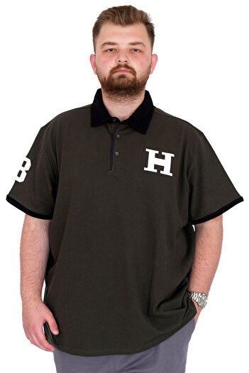 ModeXL Fashion XL Large Size Men's T-Shirt Polo Neck H Brouded U25312 Khaki
