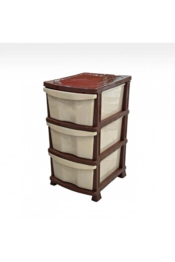 Generic Home Ease 3-Drawer Wide Plastic Storage Unit (Beige/Maroon)
