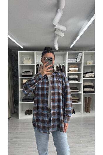 LUUNA STORE OVERSIZE EKOSELİ ODUNCU GÖMLEK- MAVİ
