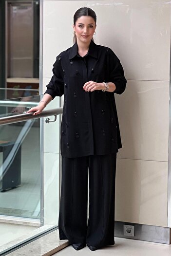 Nuss Stone Sequin Embroidered Shirt Pants Set