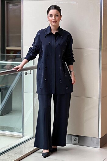 Nuss Stone Sequin Embroidered Shirt Pants Set