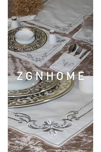 ZGNHome 19 Piece 6 Person Embroidered Ottoman Silver American Dinner Set