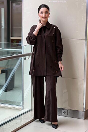 Nuss Stone Sequin Embroidered Shirt Pants Set