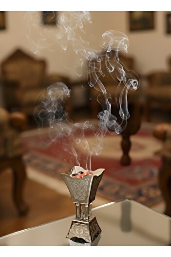 aljahwari Full silver engraved steel incense burner, length 18 cm, small