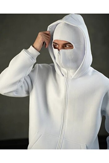 Flaubert Unisex Snow Masked Ninja Sweatshirt Cardigan 3-Ply Thick Oversize
