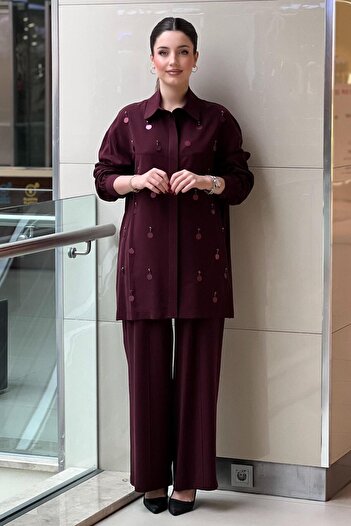 Nuss Stone Sequin Embroidered Shirt Pants Set