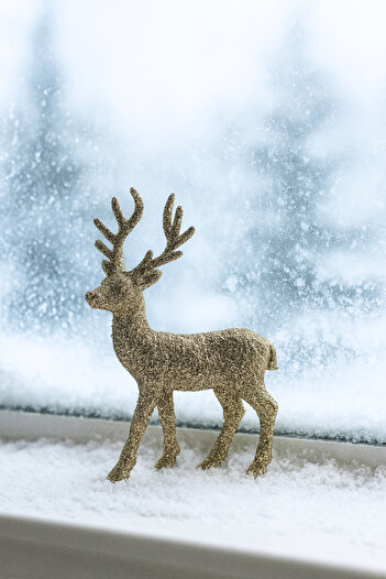 Huzur Party Store 16 cm Champagne Color Glitter Standing Ropeless Deer Christmas Pine Tree New Year Tree Decorative Ornament