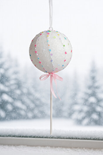 Huzur Party Store Lollipop Candy 25 cm Sweet Christmas Pine Tree Ornament with Pink Bow and Colorful Mini Star Heart Figures