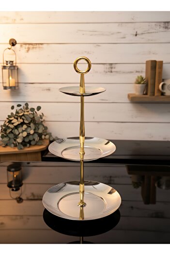 aljahwari Luxury Polished Stainless Steel 3-Tier Serving Stand