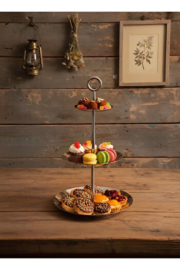 aljahwari Luxury Polished Stainless Steel 3-Tier Serving Stand
