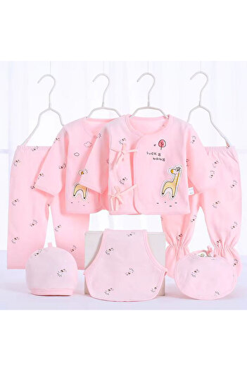TEA1986 Set of 7 newborn clothes with giraffe, 100% cotton, 0-3 months, pink