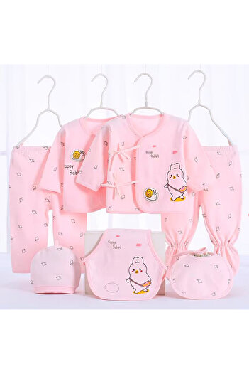 TEA1986 Set of 7 newborn clothes with bunny, 100% cotton, 0-3 months, pink