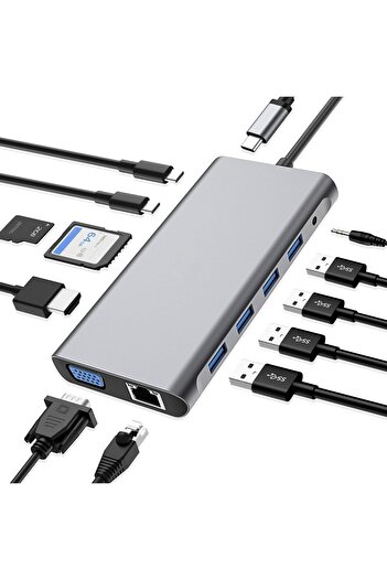 Generic 12-in-1 USB C Hub Docking Station with 4K HDMI, VGA, USB 3.0, Ethernet, SD/TF – ELTERAZONE