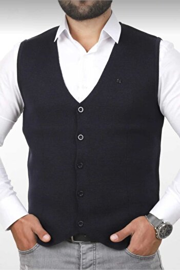 neowit Men's Navy Blue Slim Fit Knitwear Vest