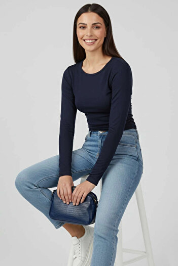 Zerenyus Gathered Side Blouse Navy Blue