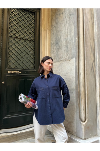 MİA NOURA Women's Pockets, Sleeves and Back Are Embroidered