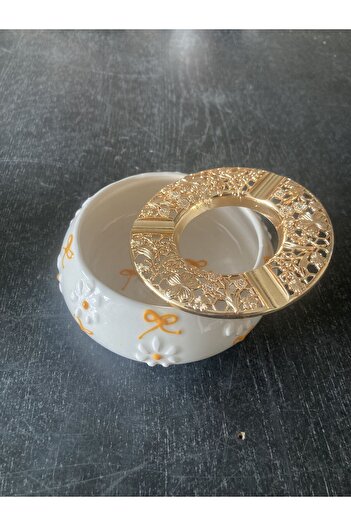 RGS HOMELİFE Handmade Ashtray with Flower and Fruit Patterns with Lid, Decorative Gift Presentation Tray